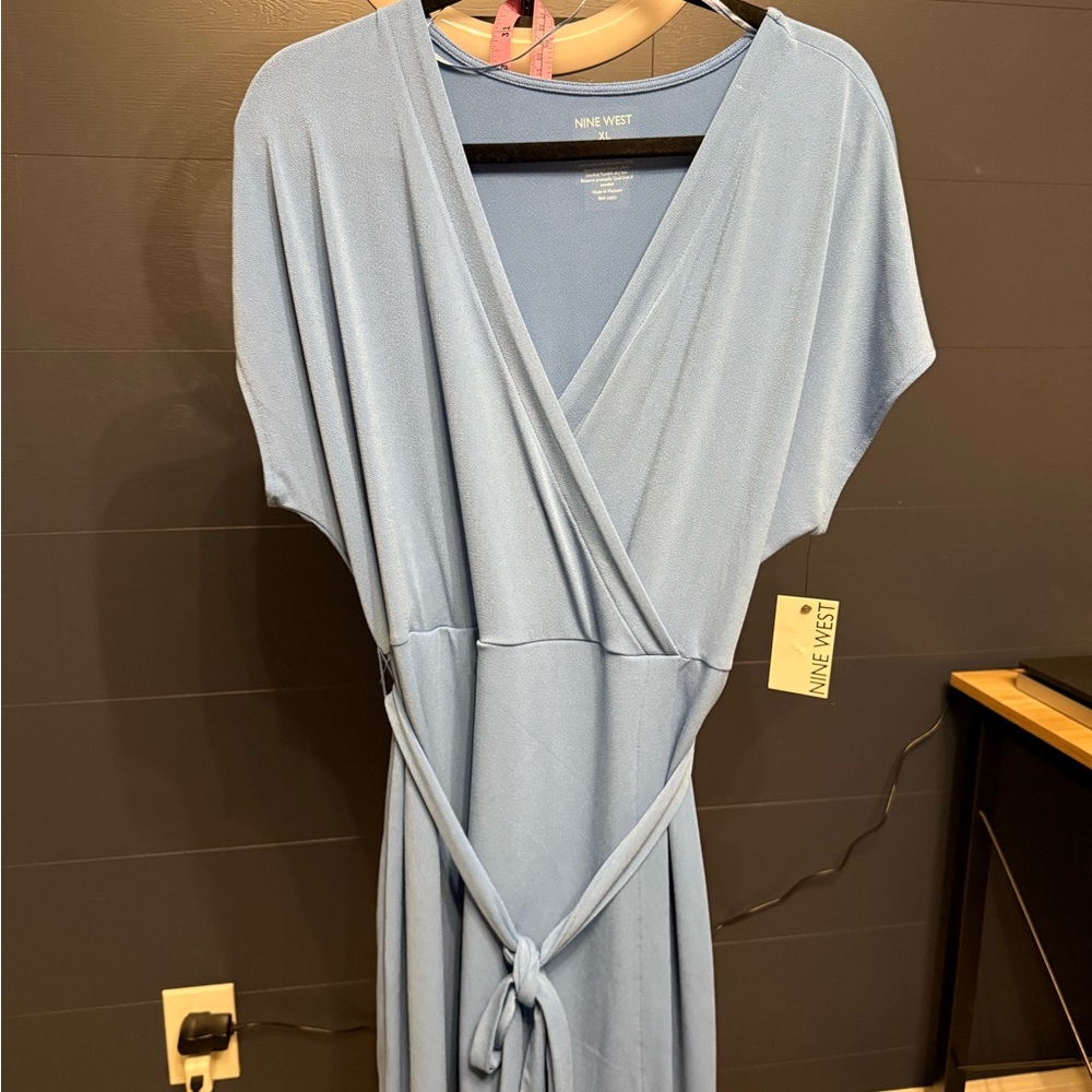 Nine West Blue Gray Sheath Midi Dress